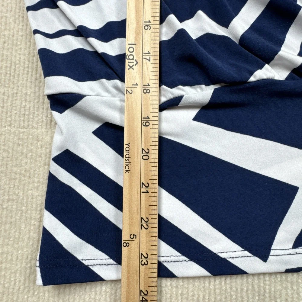 Clara Sun Woo Blue White Geometric Pattern Dolman Sleeve Side Tie Top Large - Picture 5 of 8